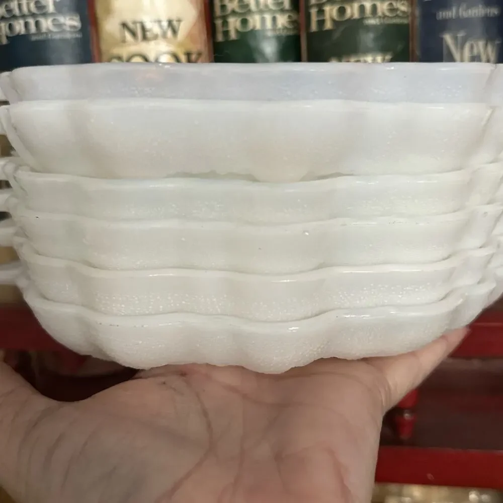 Vintage Hazel Atlas White Milk Glass Grape Pattern‎ Candy/Snack Dish Set of 6